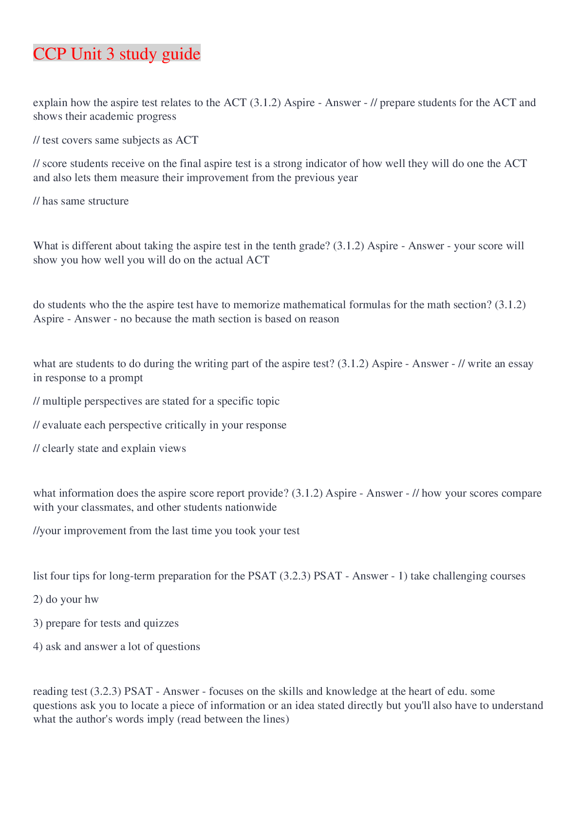 Preview image for CCP Unit 3 study guide Questions And Answers 2022/2023